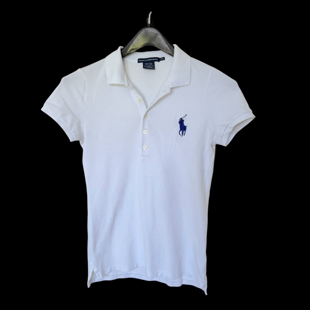 Ralph Lauren Sport Womens White Short Sleeve Polo Shirt Big Pony Pima Medium